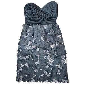 BCBG Maxazria Black Strapless Flower Lace Cocktail Dress Mini Satin Sexy Party 6